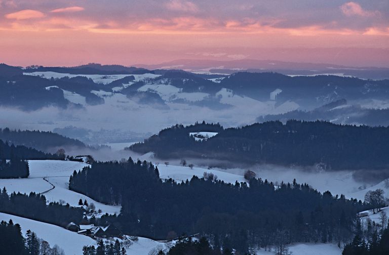 sunset afterglow winter snow hilly landscape sunset afterglow winter snow hilly landscape