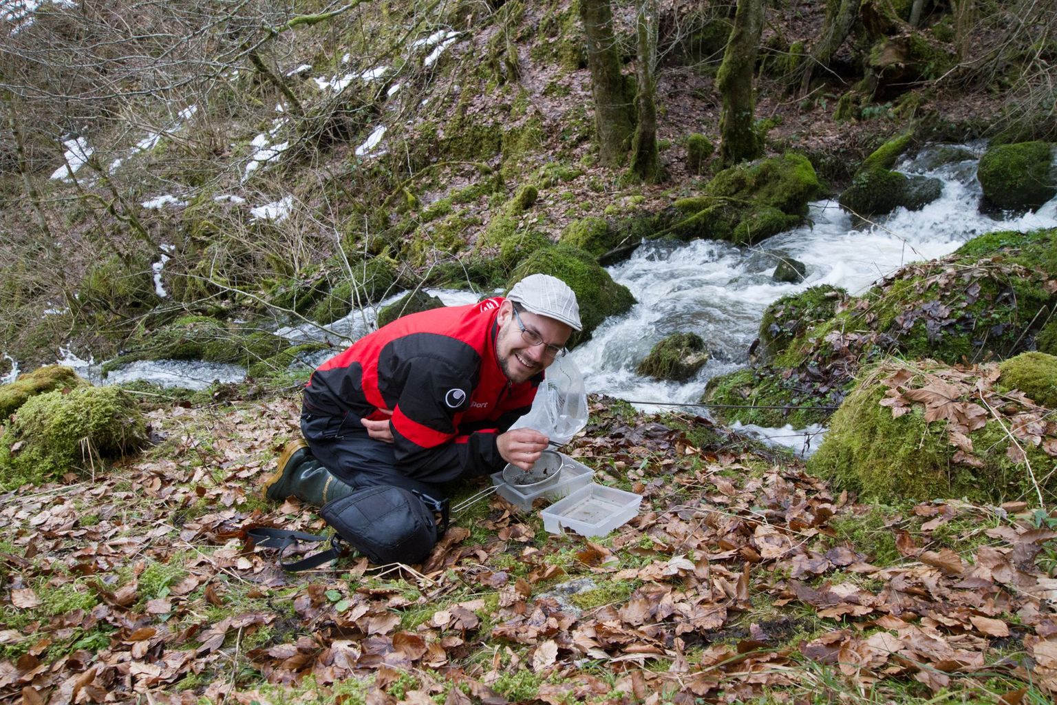 Christian Roesti beim Aussuchen einer Wasserprobe. Für das vorliegende Buch wurden aber nicht die im Wasser lebenden Larven, sondern die an Land lebenden Imagines bearbeitet. Christian Roesti beim Aussuchen einer Wasserprobe. Für das vorliegende Buch wurden aber nicht die im Wasser lebenden Larven, sondern die an Land lebenden Imagines bearbeitet.