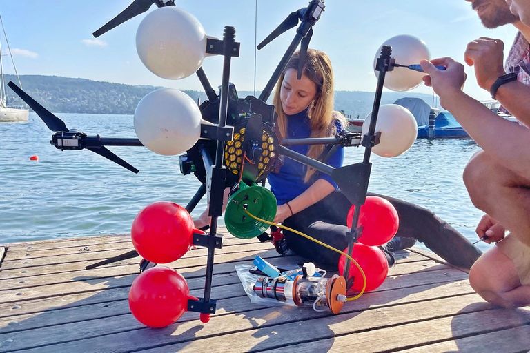 Constanca Rosa, scientist at Imperial College London, prepares the MEDUSA drone for take off. Constanca Rosa, scientist at Imperial College London, prepares the MEDUSA drone for take off.