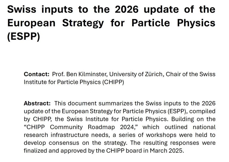 Swiss inputs to the 2026 update of the European Strategy for Particle Physics (ESPP) Swiss inputs to the 2026 update of the European Strategy for Particle Physics (ESPP)