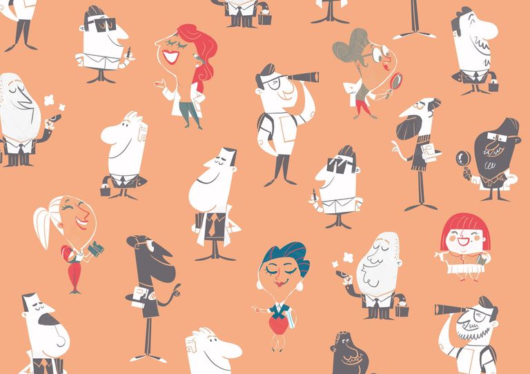 male and female scientists on beige background male and female scientists on beige background