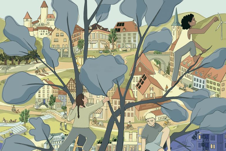 En collaboration avec la commune de Berthoud, des images ont été créées dans la perspective d’un avenir climatiquement neutre. En collaboration avec la commune de Berthoud, des images ont été créées dans la perspective d’un avenir climatiquement neutre.