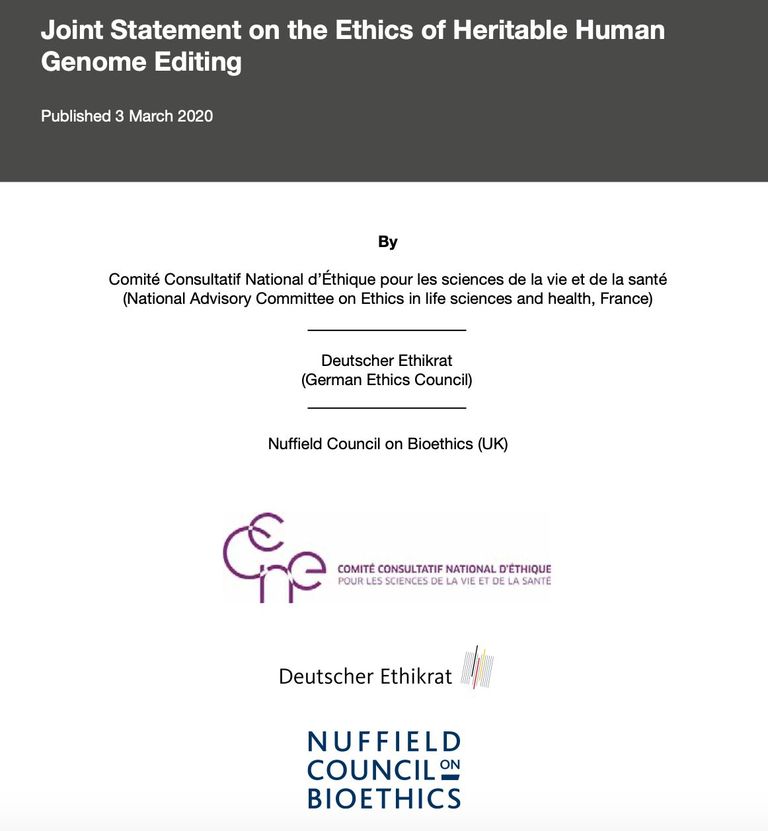 Joint statement on the ethics of heritable human genome editing Joint statement on the ethics of heritable human genome editing