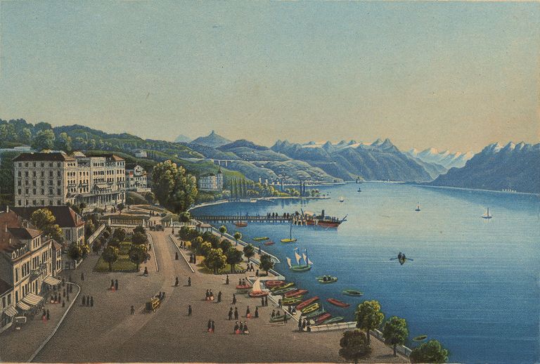 Buch «Die Naturforschenden»: Lausanne in den 1860er-Jahren: die Seepromenade mit dem Hotel Beau Rivage. Gemälde von Rudolf Dickmann. Buch «Die Naturforschenden»: Lausanne in den 1860er-Jahren: die Seepromenade mit dem Hotel Beau Rivage. Gemälde von Rudolf Dickmann.