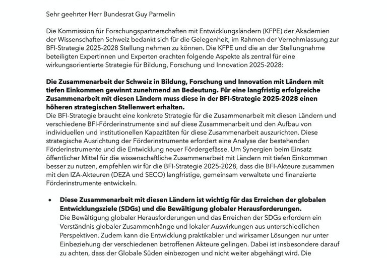 Stellungnahme KFPE zur BFI Strategie 2025-2028 Stellungnahme KFPE zur BFI Strategie 2025-2028