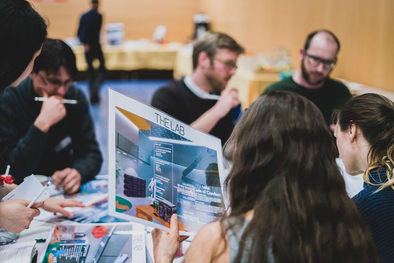 Scientists discussing the scenario THE LAB at the workshop wescientists 2035 Lausanne Scientists discussing the scenario THE LAB at the workshop wescientists 2035 Lausanne